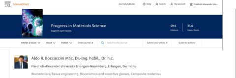 Das Magazin "Progress in materials science" kündigt an, dass Prof. Boccaccini mit Herausgeber geworden ist.