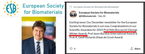 Zum Artikel "Prof. Aldo R. Boccaccini gewinnt George Winter Award 2024 der Europäischen Gesellschaft für Biomaterialien"